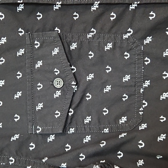 🌿 True Religion Black & White Men's Button Down Shirt, Size M ~ EUC - Picture 4 of 10